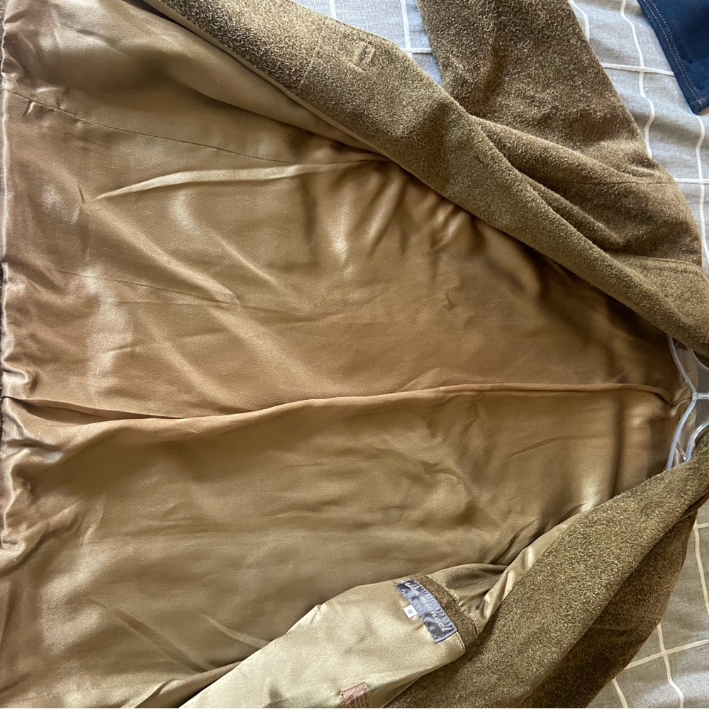 Women's Suede Open-Front Brown Leather Jacket - Picture 12 of 12